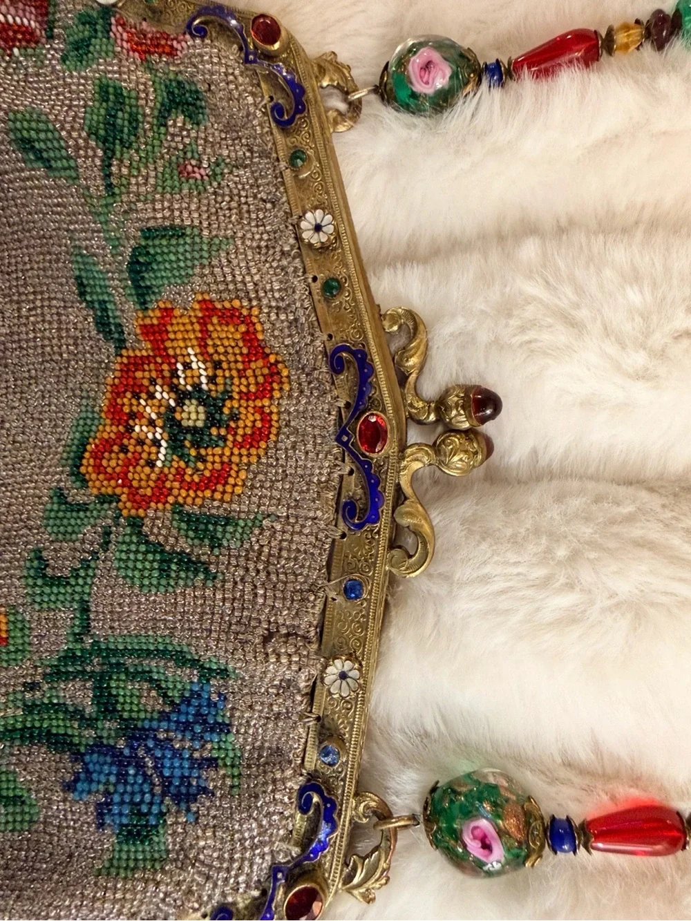 Vintage Floral Micro-Beaded Evening Bag. Circa 1910-1920